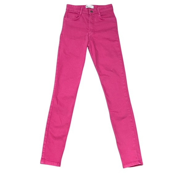Zara High Waisted Skinny Jeans Fuchsia Pink Women's Size 4 Stretch Denim - Picture 1 of 11